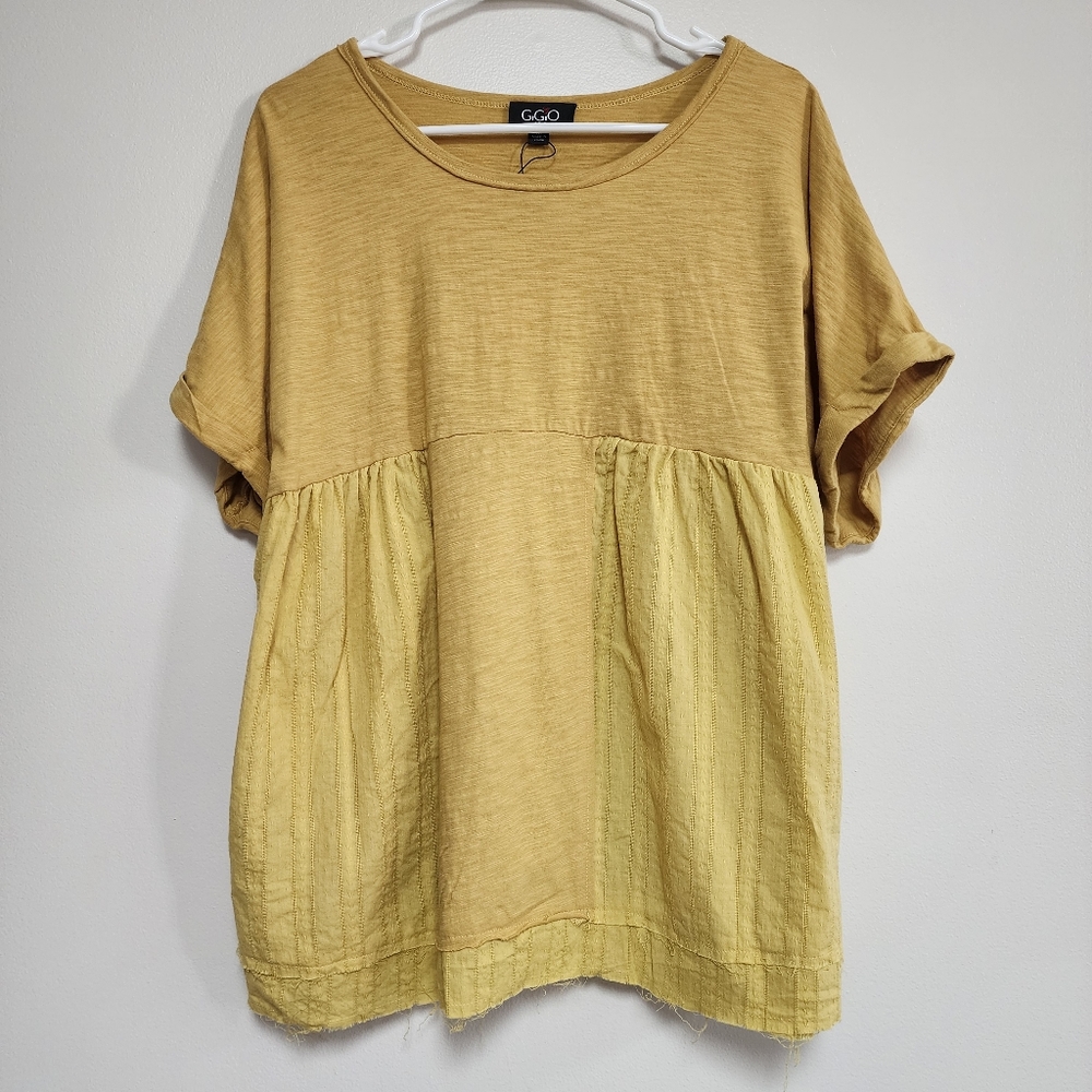 Gigio yellow oversized lagenlook boho cotton top shirt medium M